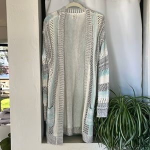 Blue and Grey Striped Open Knit Sweater